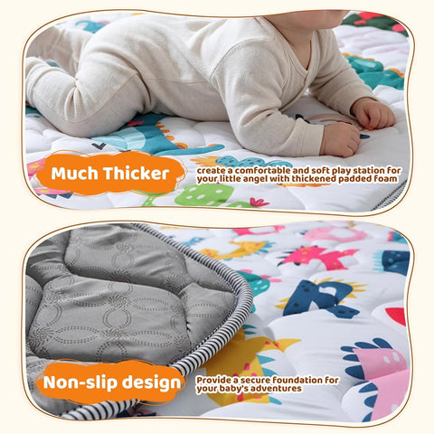 Baby Play Mat - Thicken 71x59 Inch Soft Foam Crawling Mat for Playpen & Floor, Non-Slip Waterproof Playmats for Infants & Toddlers, Portable Foldable & Machine Washable, Dinosaur & Letters