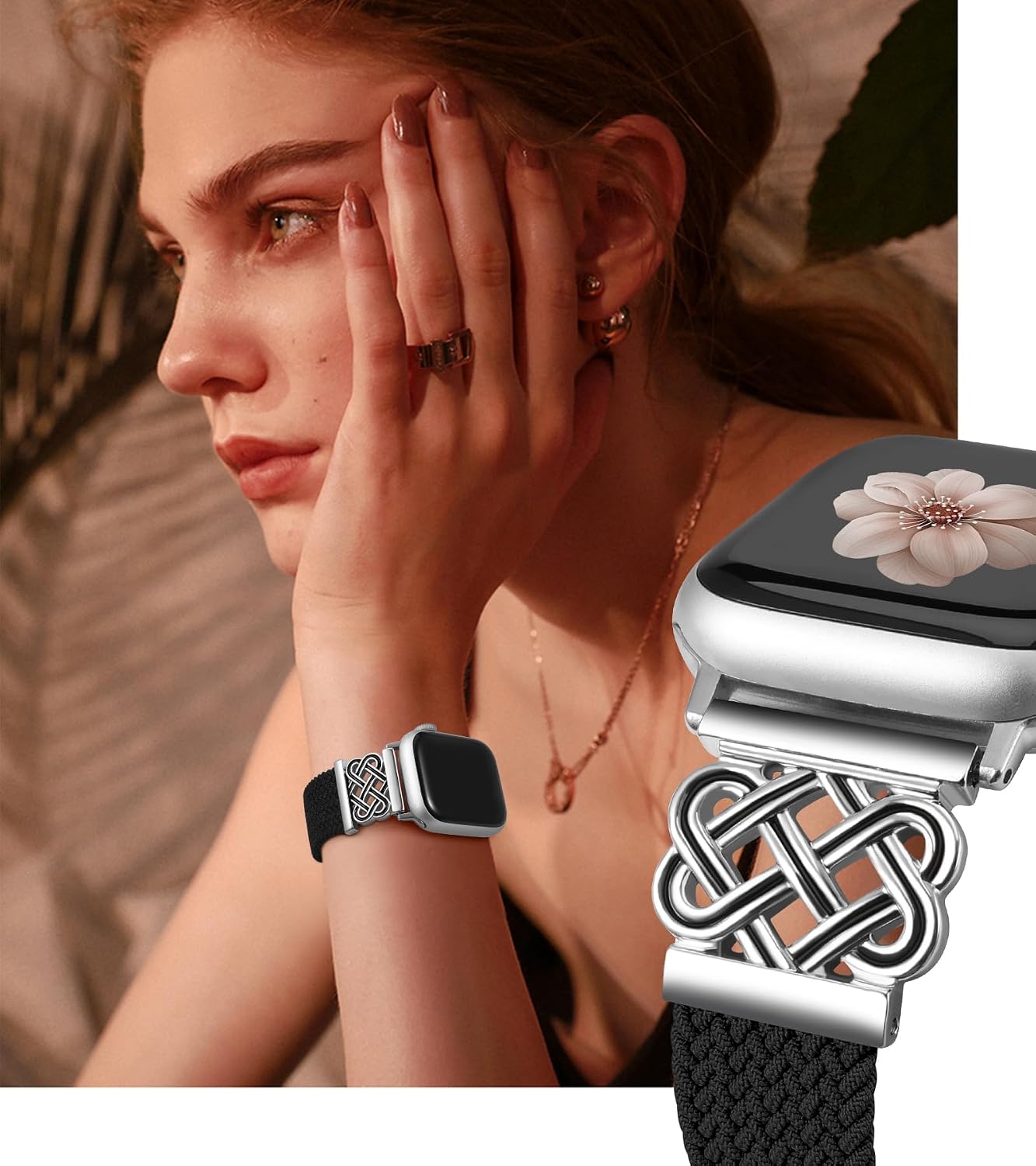TOYOUTHS Braided Magnetic Band Compatible with Apple Watch Bands 38/40/41/42/44/45/46/49mm Women Men, Dressy Celtic Metal Stretchy Elastic Strap for iWatch Series 11 10 9 8 7 6 5 4 SE/Ultra 3 2 1