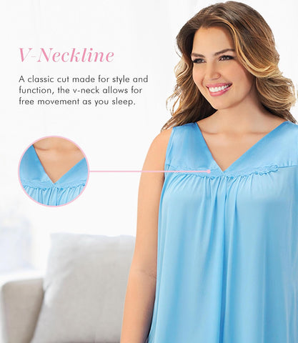Exquisite Form Women's 30107 Nylon Tricot Sleeveless Short Knee Length Nightgown