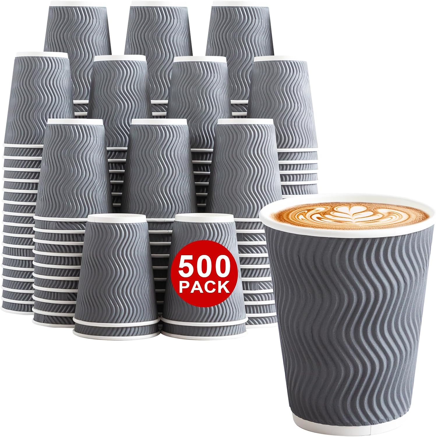 Lamosi 500 Count 12 oz Insulated Coffee Cups, Disposable Paper Cup No Lids