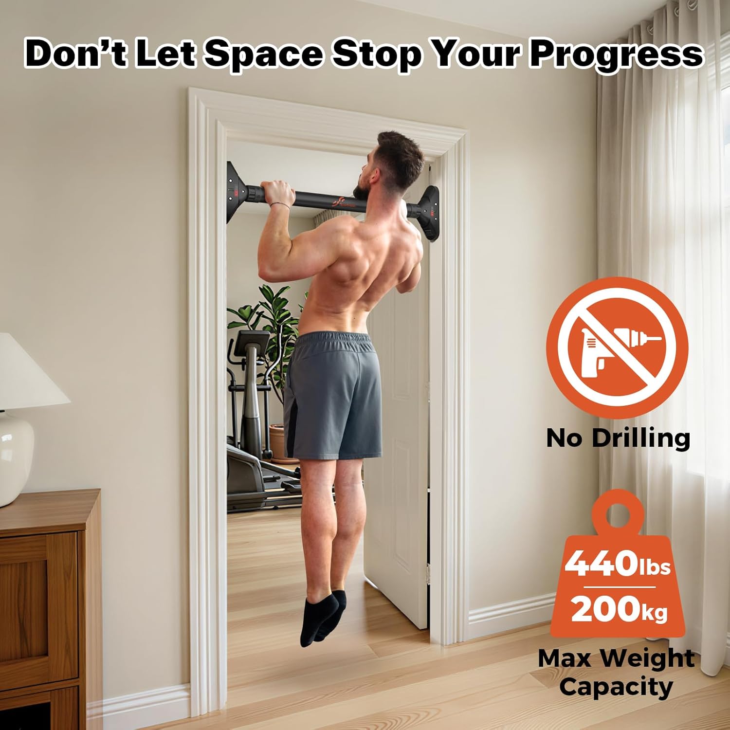 Sportneer Pull Up Bar for Doorway, No-Drill, 29.5-37 in, 440 lb