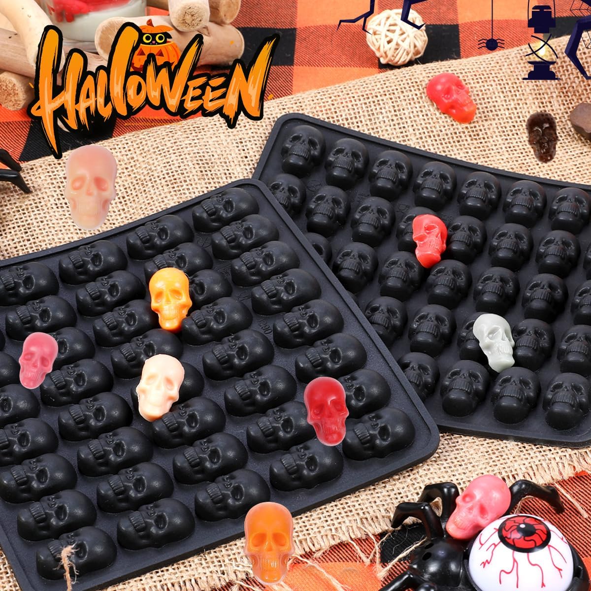 Skull Silicone Molds, Halloween Gummy Chocolate Molds 2 Pcs Mini Skull Mold