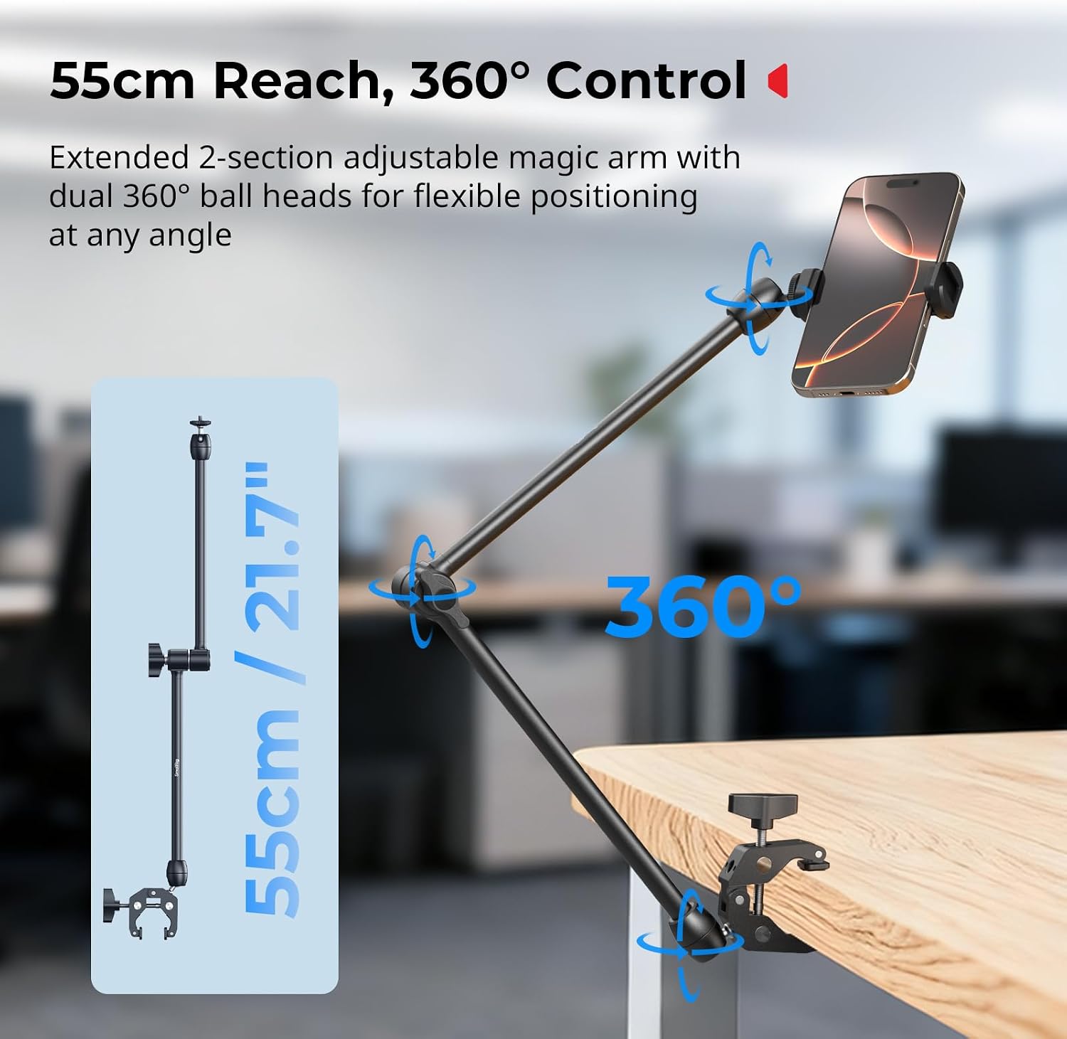 SMALLRIG Desktop Magic Arm Support with Super Clamp Kit, Phone Mount Clamp