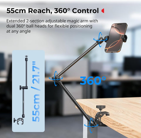 SMALLRIG Desktop Magic Arm Support with Super Clamp Kit, Phone Mount Clamp