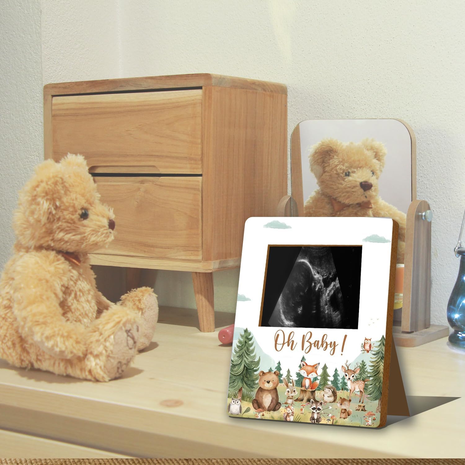 ALodr Woodland Baby Shower Decorations, Woodland Baby Shower Sign Picture Frame, Wild Animal Party Decor for Gender Reveal, Pregnancy Milestone Keepsake, Pregnancy Announcement Sonogram Photo Frames