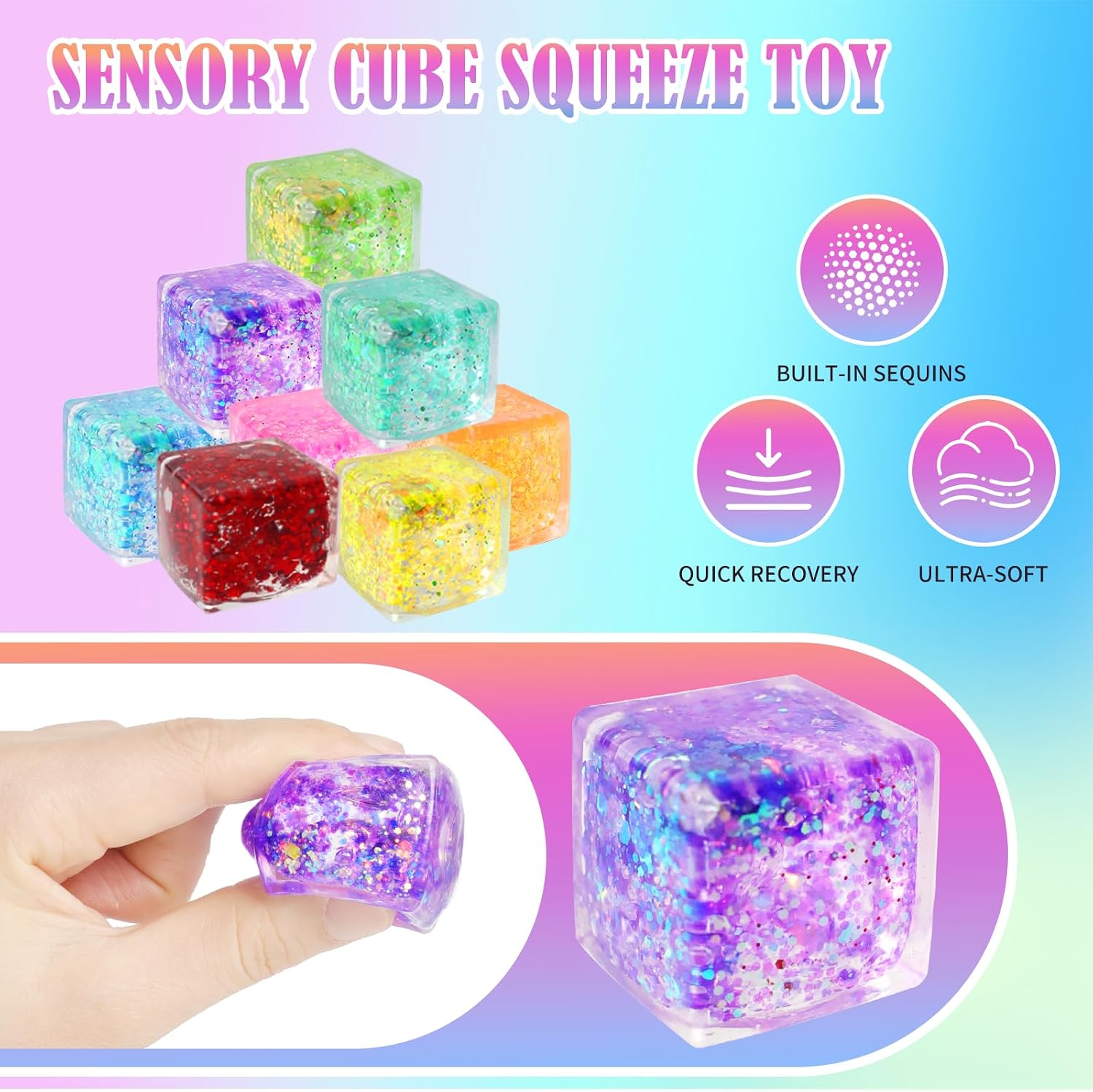 24 Pack Slow Rising Cube Squishy Stress Balls，Stress Cube for Adult
