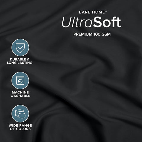 Bare Home Full XL Fitted Sheet - 1800 Ultra-Soft (Full XL, Black)