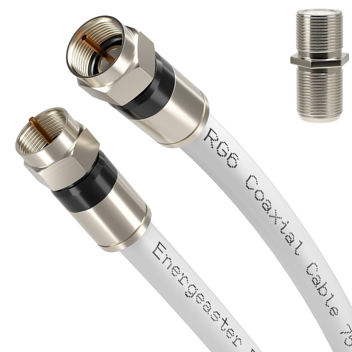 energeaster 6FT RG6 Coaxial Cable with F-Type Connector, White Coax Cable