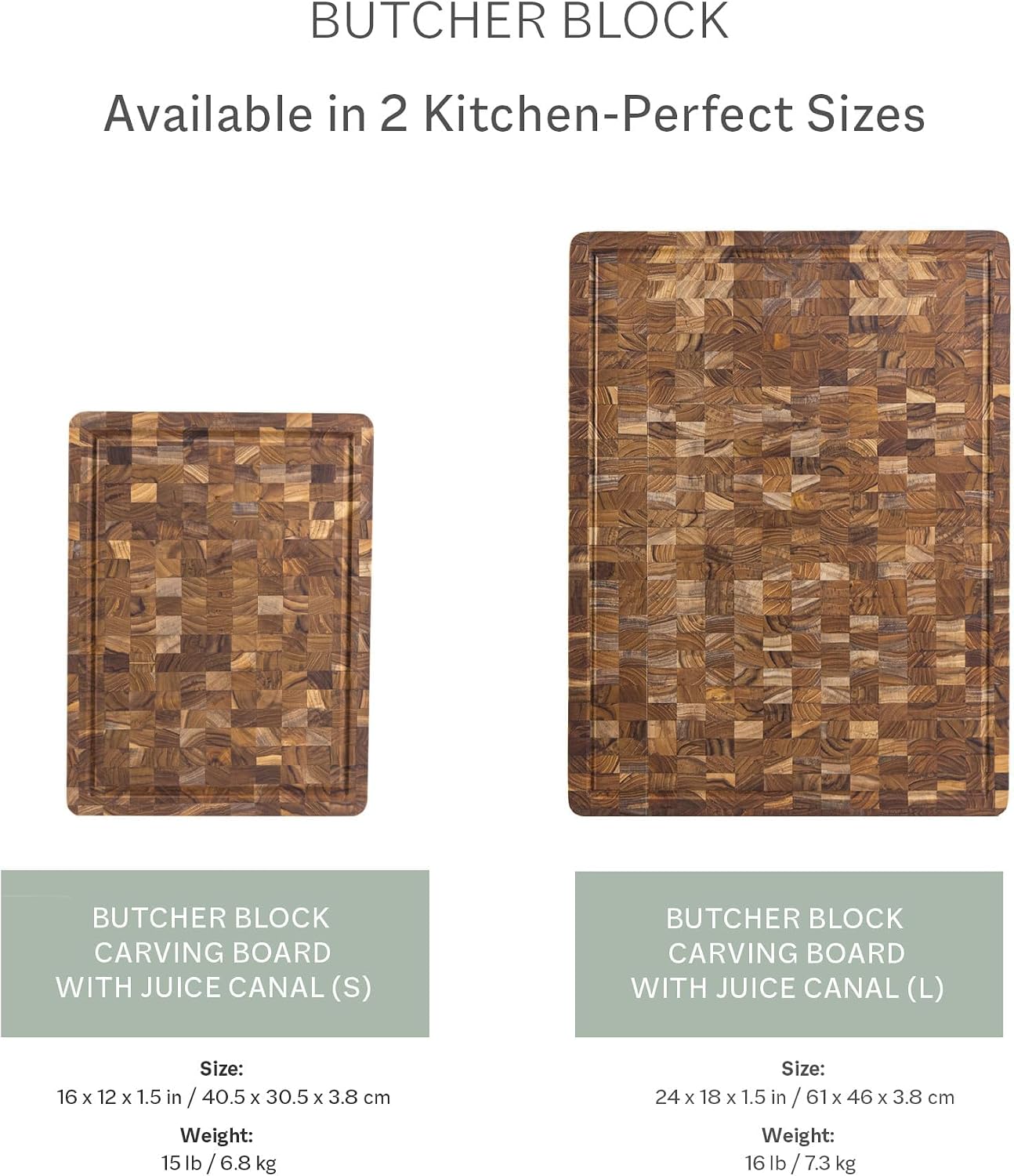 Teakhaus Thick End Grain Butcher Block with Juice Groove, Medium