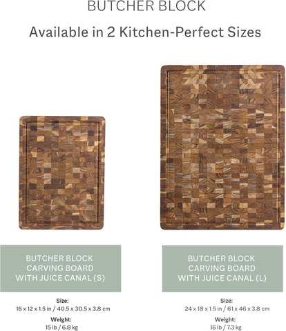 Teakhaus Thick End Grain Butcher Block with Juice Groove, Medium