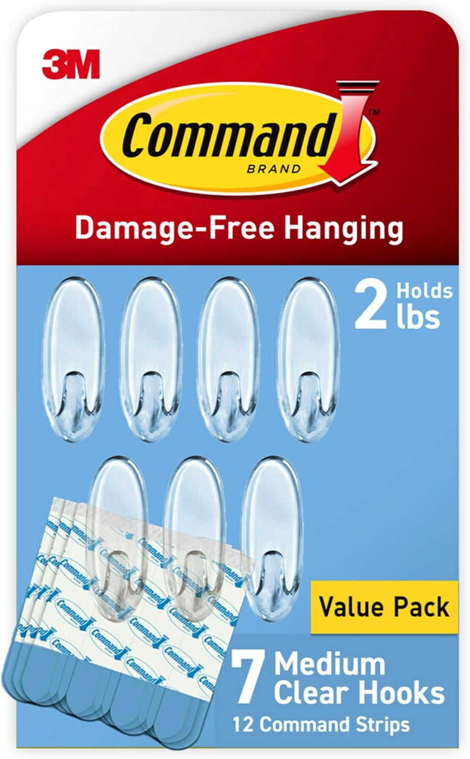 Command Medium Clear Clear Hooks, 7 Hooks, 12 Strips