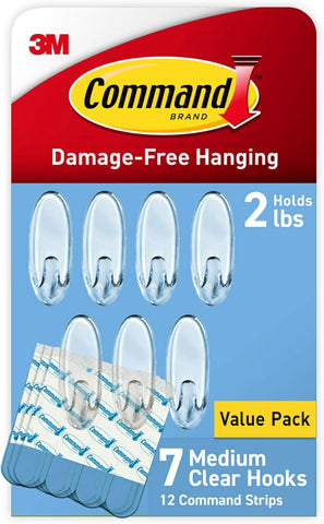 Command Medium Clear Clear Hooks, 7 Hooks, 12 Strips
