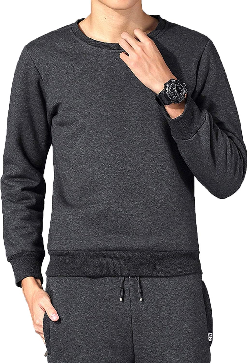 Flygo Men's Warm Sherpa Lined Crewneck Sweatshirts Fleece Heavyweight Pullover