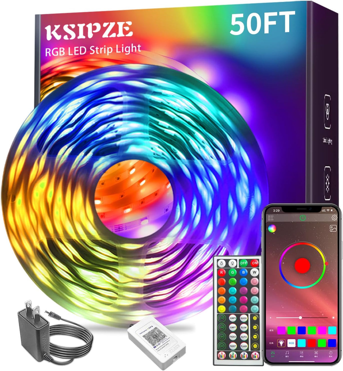 KSIPZE Led Lights for Bedroom 50ft Led Strip Lights with Remote App Control