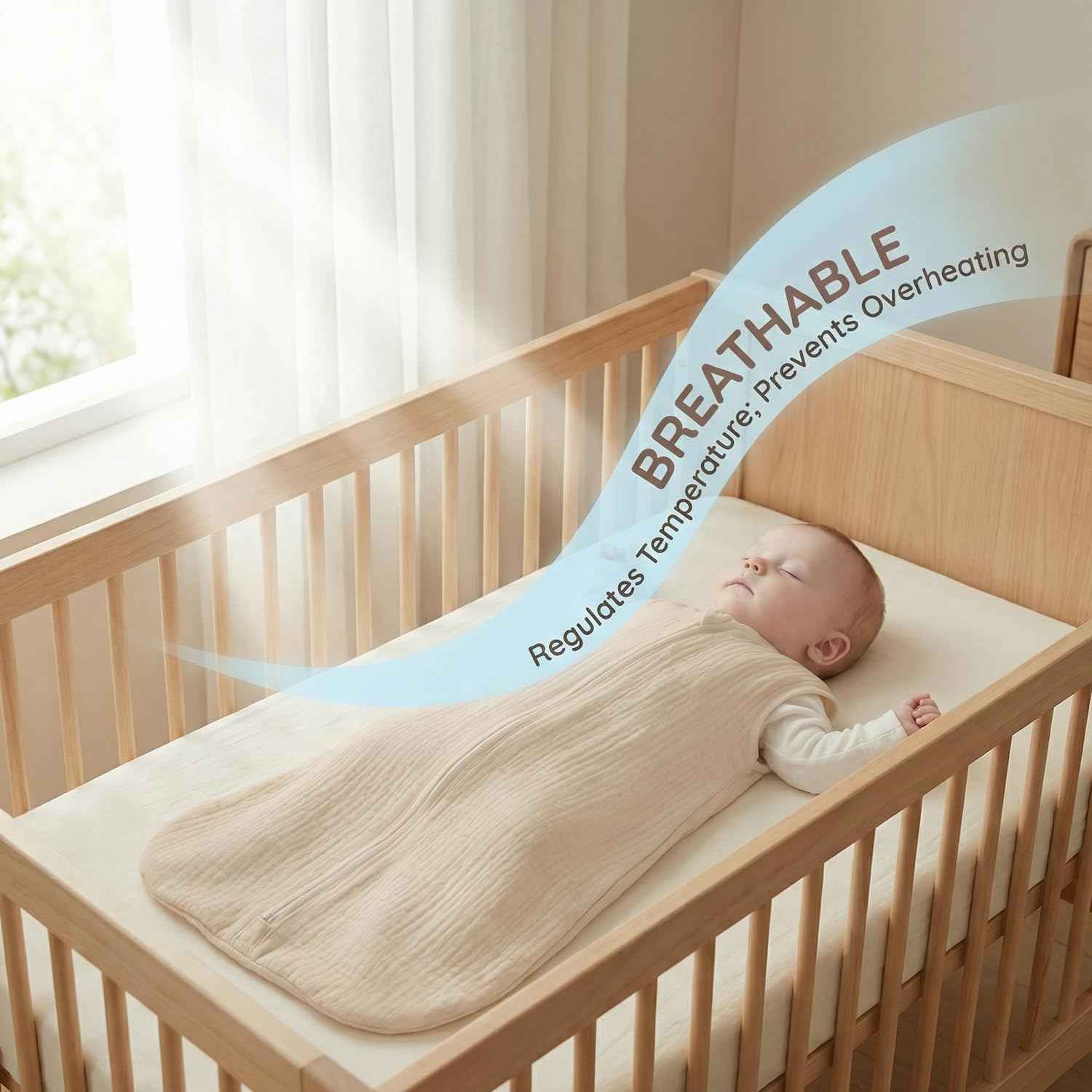 BSTOPPT 2 Pack Baby Sleep Sack 12-18 Months 100% Organic Cotton Muslin Baby Sleeping Bag 2-Way Zipper Wearable Blankets TOG 0.3 (Beige & Khaki, Large)