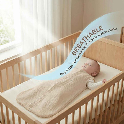 BSTOPPT 2 Pack Baby Sleep Sack 12-18 Months 100% Organic Cotton Muslin Baby Sleeping Bag 2-Way Zipper Wearable Blankets TOG 0.3 (Beige & Khaki, Large)