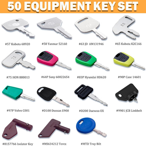 50 Heavy Equipment Keys Master Set, Construction Contractor Ignition Keys