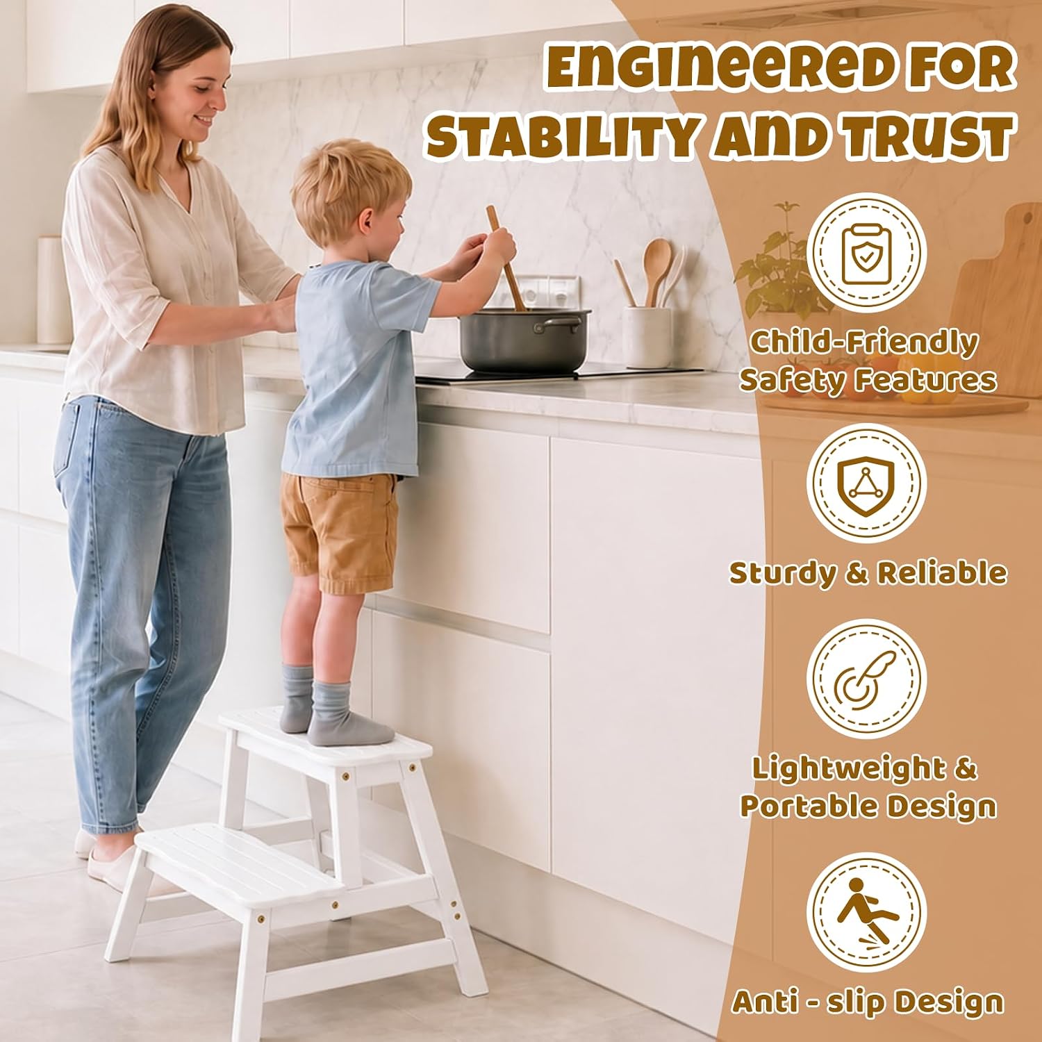 COSYLAND Toddler Step Stool Two Step Stools for Kitchen Helper