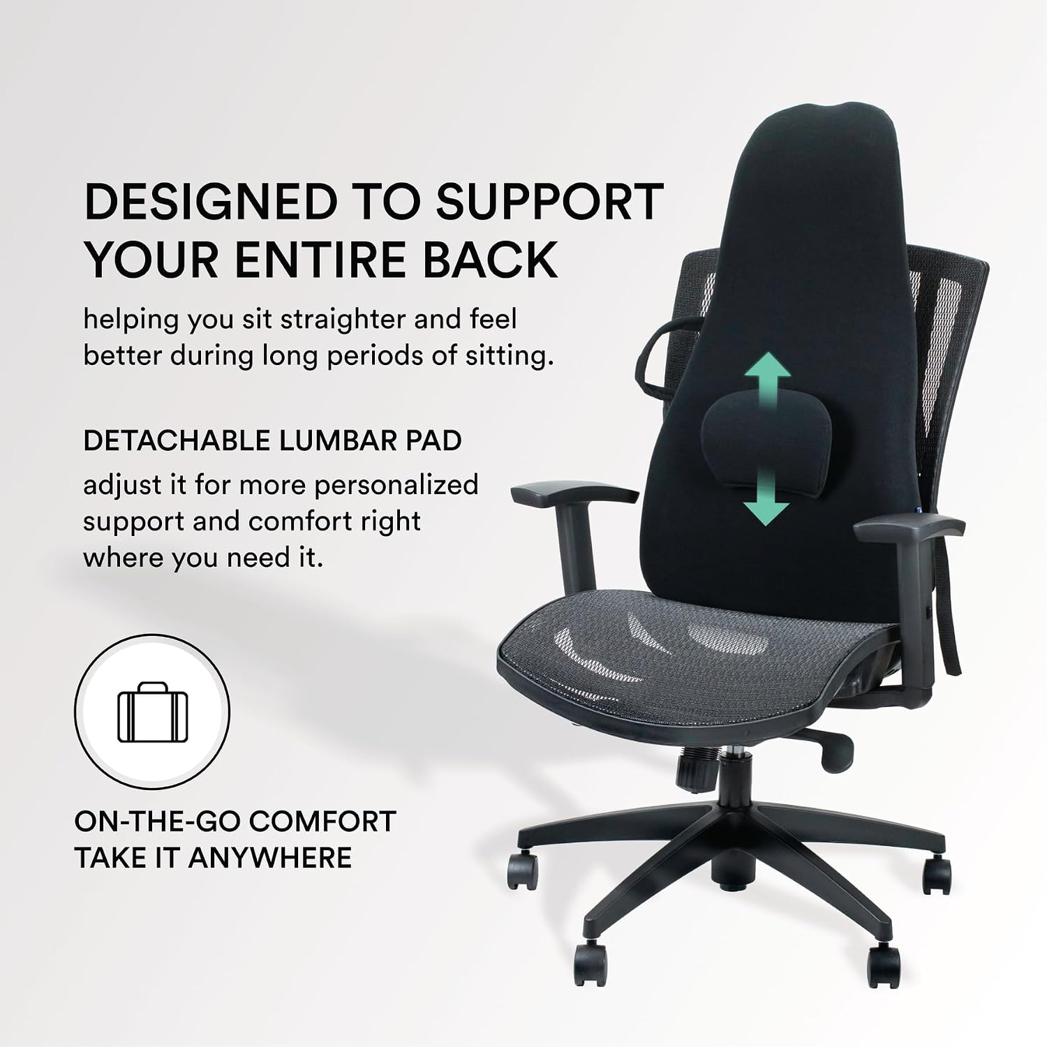 ObusForme Highback Backrest Support - Extra Tall Padded Seat Cushion and Lumbar Support Pillow, Portable Posture Support with Soft and Durable Foam