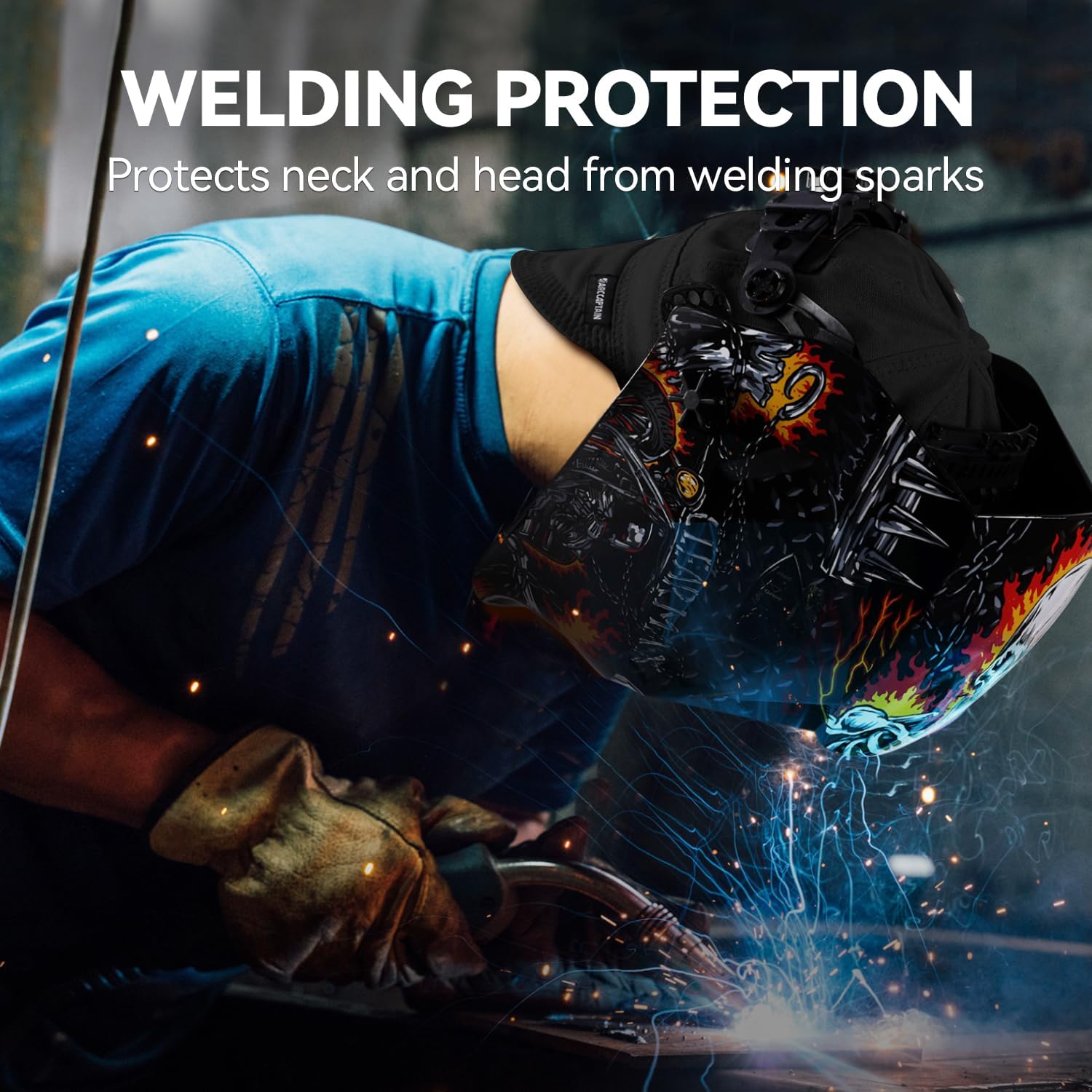 ARCCAPTAIN Reversible Welding Cap, 8 Panel Protective Welders Cap, 10 oz Fireproof Cotton Comforts for Safety and Protection While Welding to Men Women, Black, 7 1/2