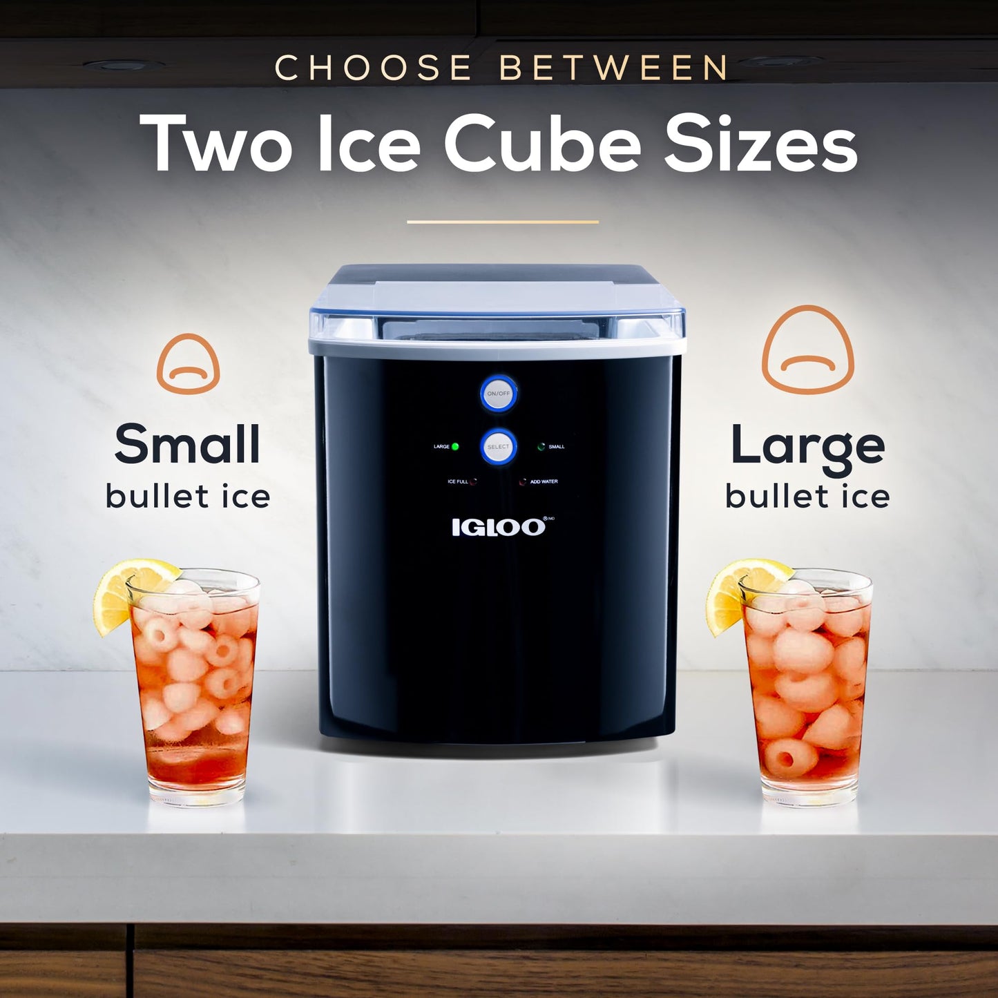 Igloo Electric Countertop Ice Maker Machine - Automatic and Portable - 33 Pounds in 24 Hours - Ice Cube Maker - Ice Scoop and Basket - Ideal for Iced Coffee and Cocktails - Black