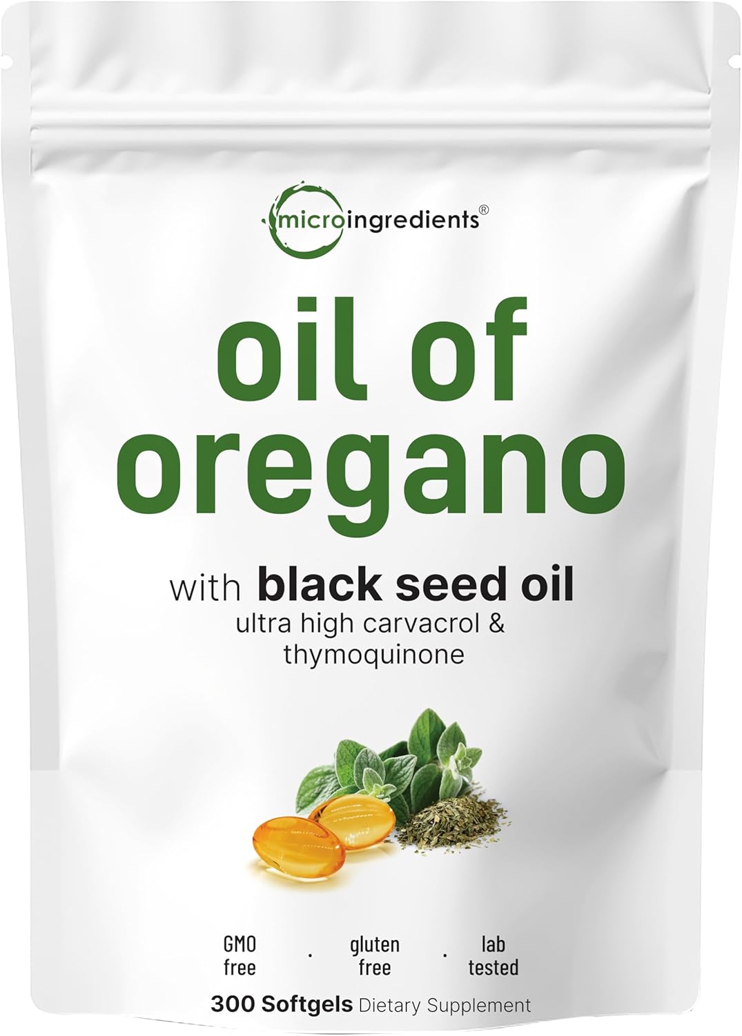 Micro Ingredients Oil of Oregano with Black Seed Oil, 300 Softgels