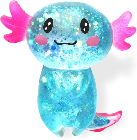 Axolotl Squishy Stress Relief Toy Glitter Fidget Toys Puffwize Cute Malt Sugar Axolotl Toy Fidget Toys for Kids Youth Adult, Party Favors Anxiety Relief Squishy Toys(Blue)