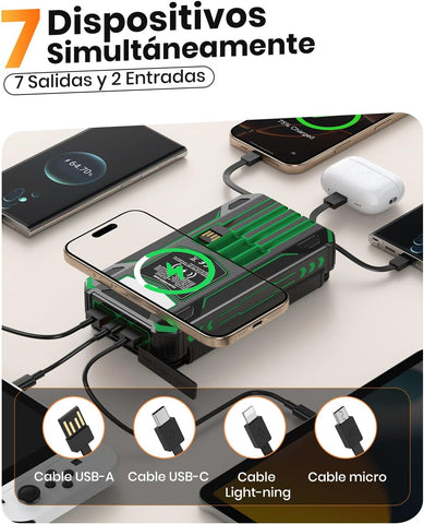 Solar Power Bank 48000mAh Built in 4 Cables, Flashlight, Travel Essential