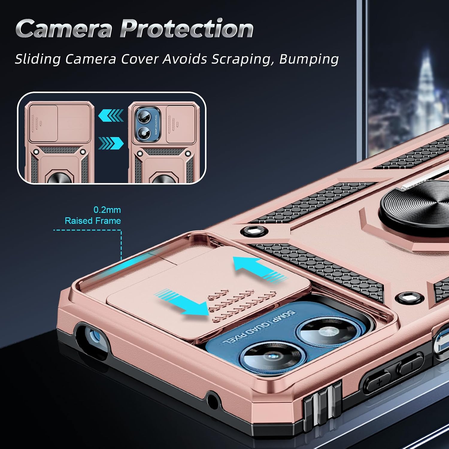 LeYi for Motorola G Play 2024 Case, Moto G Play Phone Case 2024 4G with Slide Camera Cover and Screen Protector, [Military-Grade] Hard Case with Magnetic Stand for Moto G Play 4G, Rose Gold