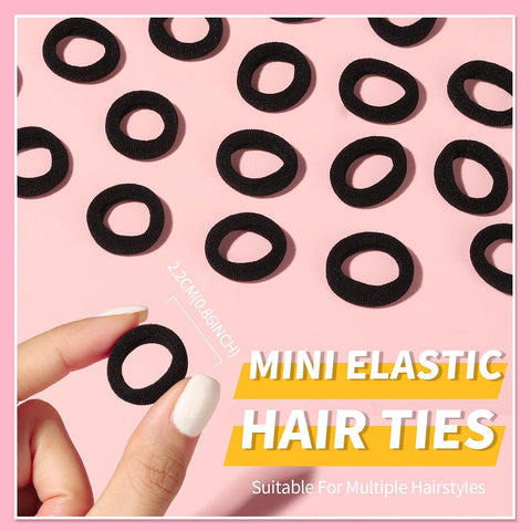 YGDZ 300PCS Black Cotton Hair Ties: Mini Elastic Ponytail Holders and Seamless Hair Bands for Little Girls, Kids, and Toddlers