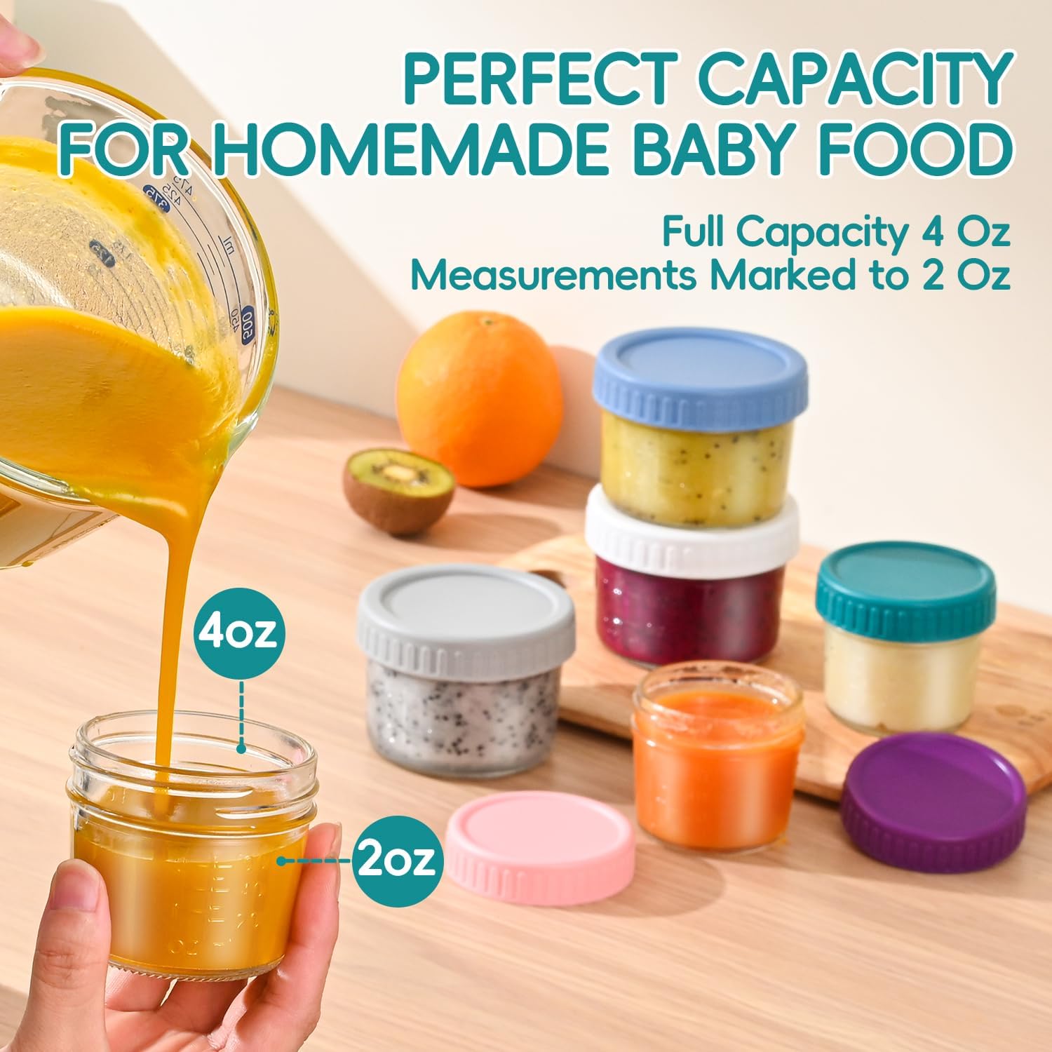 Dehov 6-Piece Glass Baby Food Containers with Lids,4&8 OZ Small Glass Freezer Safe Baby Food Storage Jars,Leak Proof Baby Food Grade Puree Containers