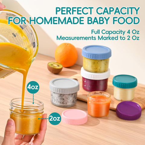 Dehov 6-Piece Glass Baby Food Containers with Lids,4&8 OZ Small Glass Freezer Safe Baby Food Storage Jars,Leak Proof Baby Food Grade Puree Containers