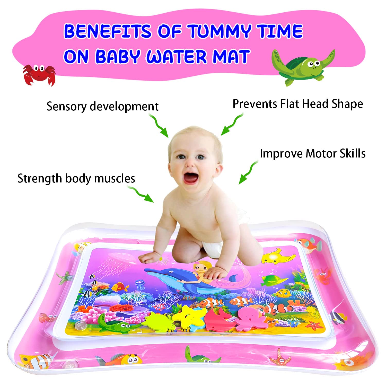 ZHUYNXI RTummy time Water Playmats, Tummy time mats, Baby Water Play Mat for Kids and Toddlers Baby Toys for 3 to 24 Months, Strengthen Your Baby's Muscles,27.5x20 in Pink.
