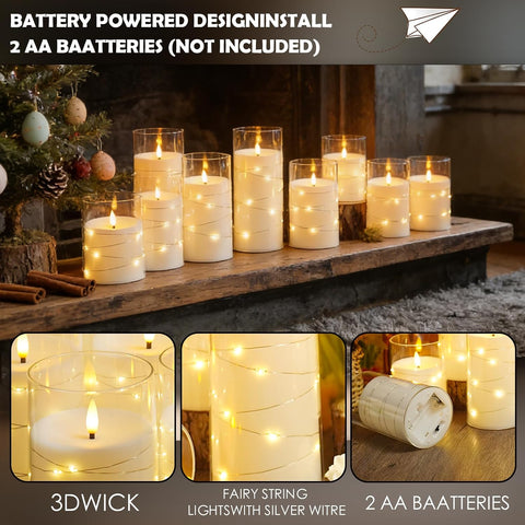 kakoya Flameless LED Candles with Timer 12 Pc Flickering Flameless Candles for Romantic Ambiance and Home Decoration Stable Acrylic Shell,with Embedded Star String，Battery Operated Candles(White)