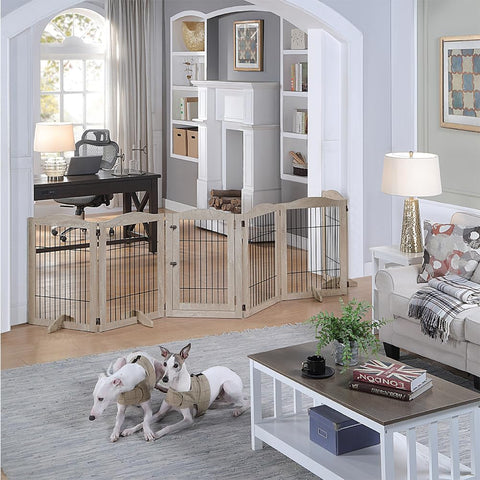 unipaws 132" Extra Wide Dog Gate and Pet Playpen with Walk Through Door