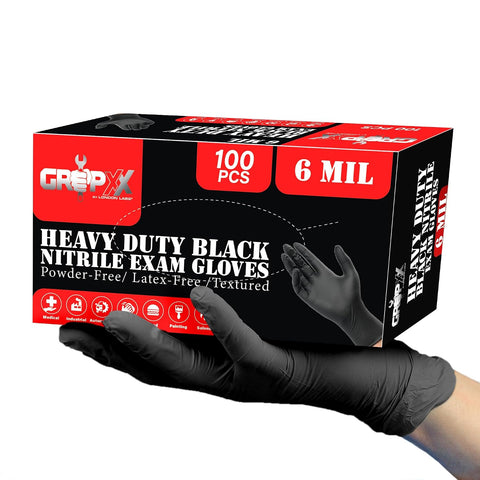 London Labs Heavy Duty 6 Mil Black Nitrile Gloves - Disposable, Latex & Powder Free | Mechanic, Food Prep & Tattoo | Rubber Gloves for Cooking, Cleaning & Household |Bulk Case of (1000)