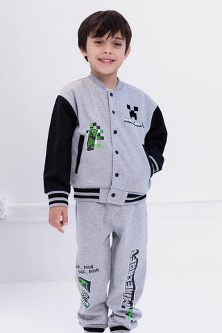 Minecraft Fleece Varsity Bomber Jacket and Jogger Pants Outfit Set Little Kid to Big Kid Sizes (4-18-20)