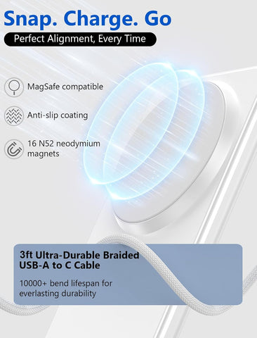 Mag.Safe Charger - Magnetic Wireless Charger for iPhone 12-17,White
