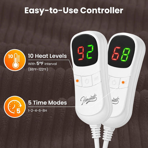Homemate Electric Heated Heating Blanket King Size 100"x90" Dual Control