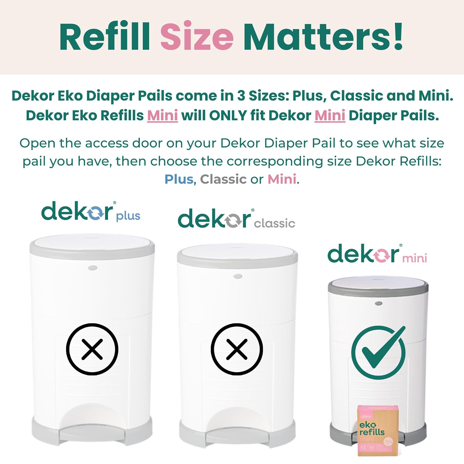 Diaper Dekor MINI Refills, 2 Count | ONLY Eco-Friendly Diaper Pail Refills Made With 70% Recycled Materials | Quicker, Easier & More Cost Effective than Trash Bags | Unscented