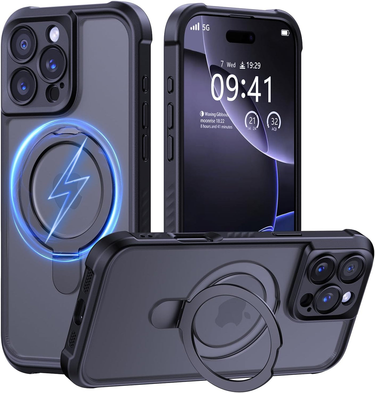MOCCA Magnetic for iPhone 16 Pro Case with Stand,Black