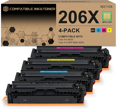 206X Toner Cartridge 4-Pack set Compatible for HP 206A 206X Pro MFP M283cdw