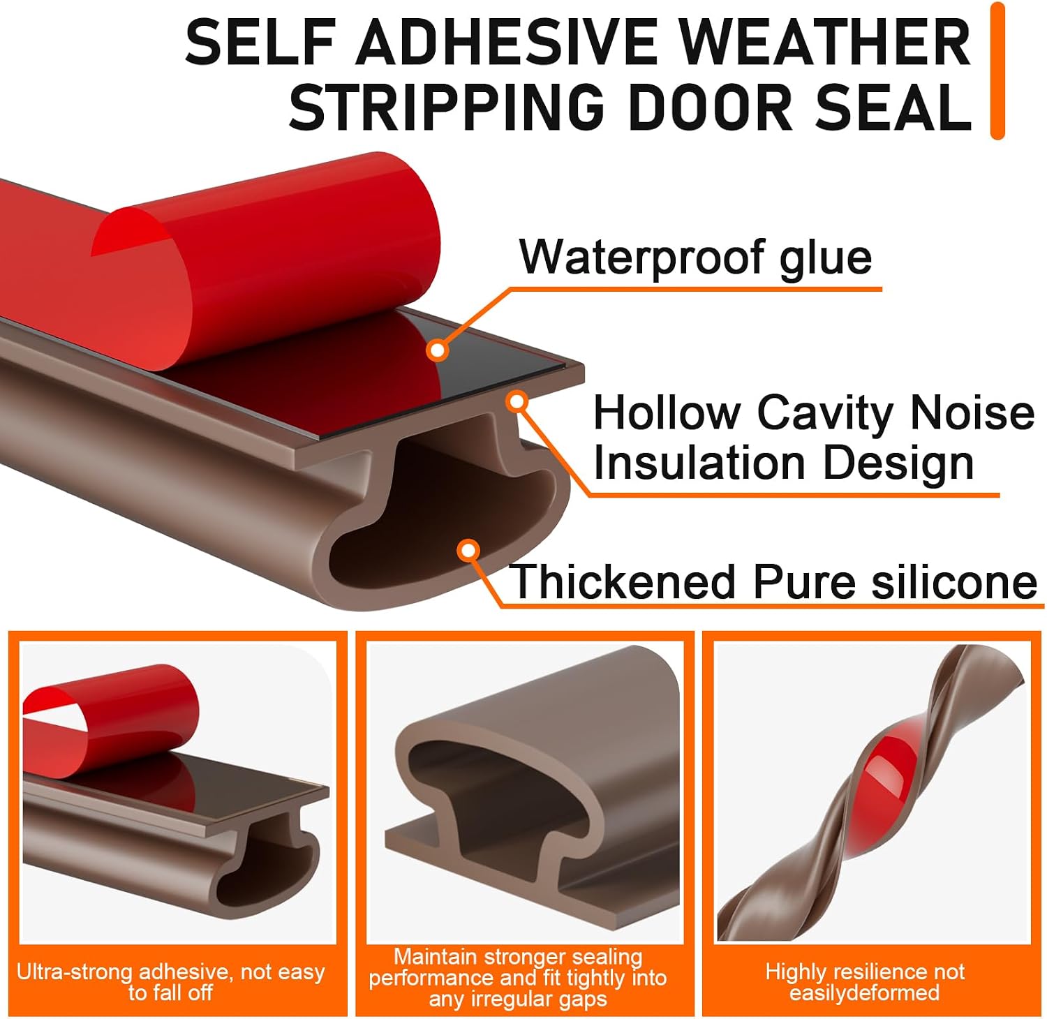 Brown Rubber Weather Stripping Door Seal Strip, D Shape Door Weather Seal Strip, Self-Adhesive Soundproofing Frame Insulation Tape for Doors Frame/Window Seal,Blocks Cold Drafts Noise