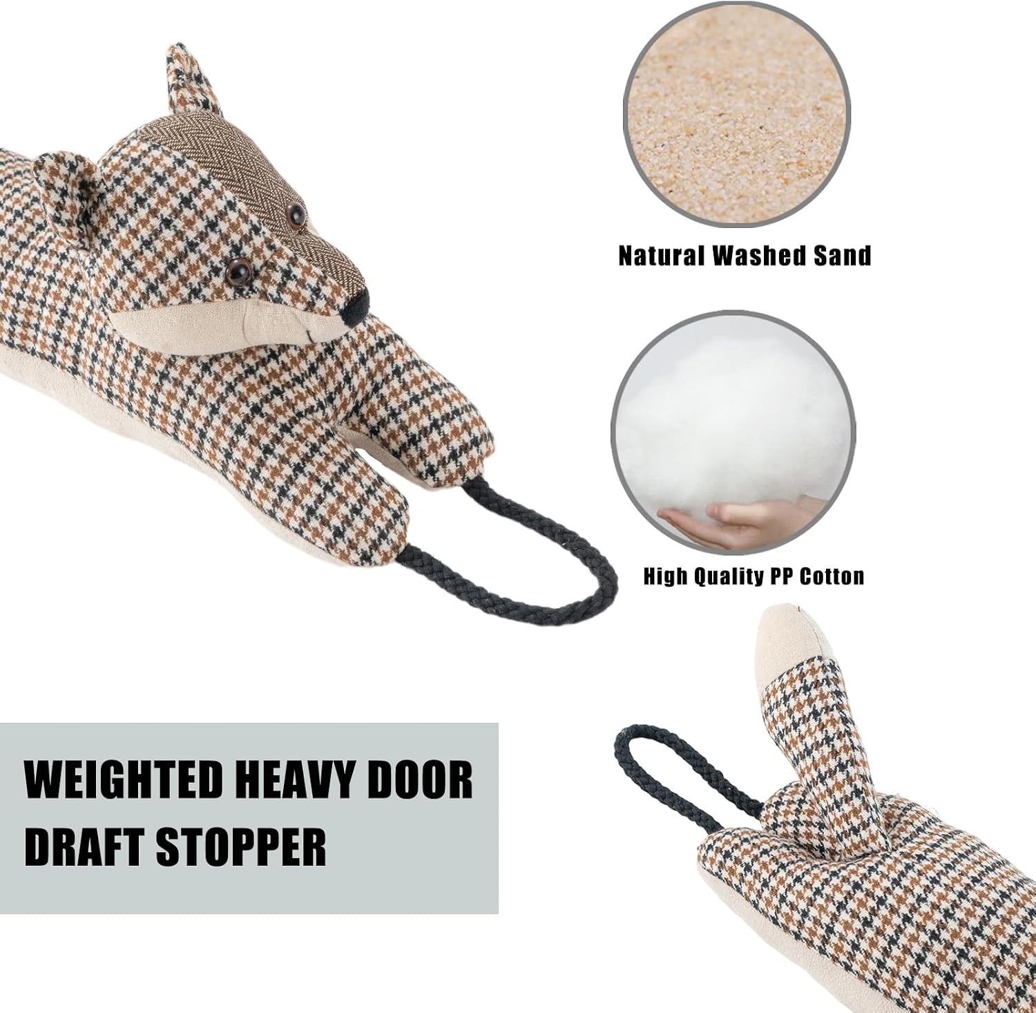 Marwood Under Door Draft Stopper Decorative Wind Stopper 30 inch for Door & Window, Weighted Animal Air Draft Stopper Snake Noise Blocker for Bottom of Door with Hanging Loops - Fox