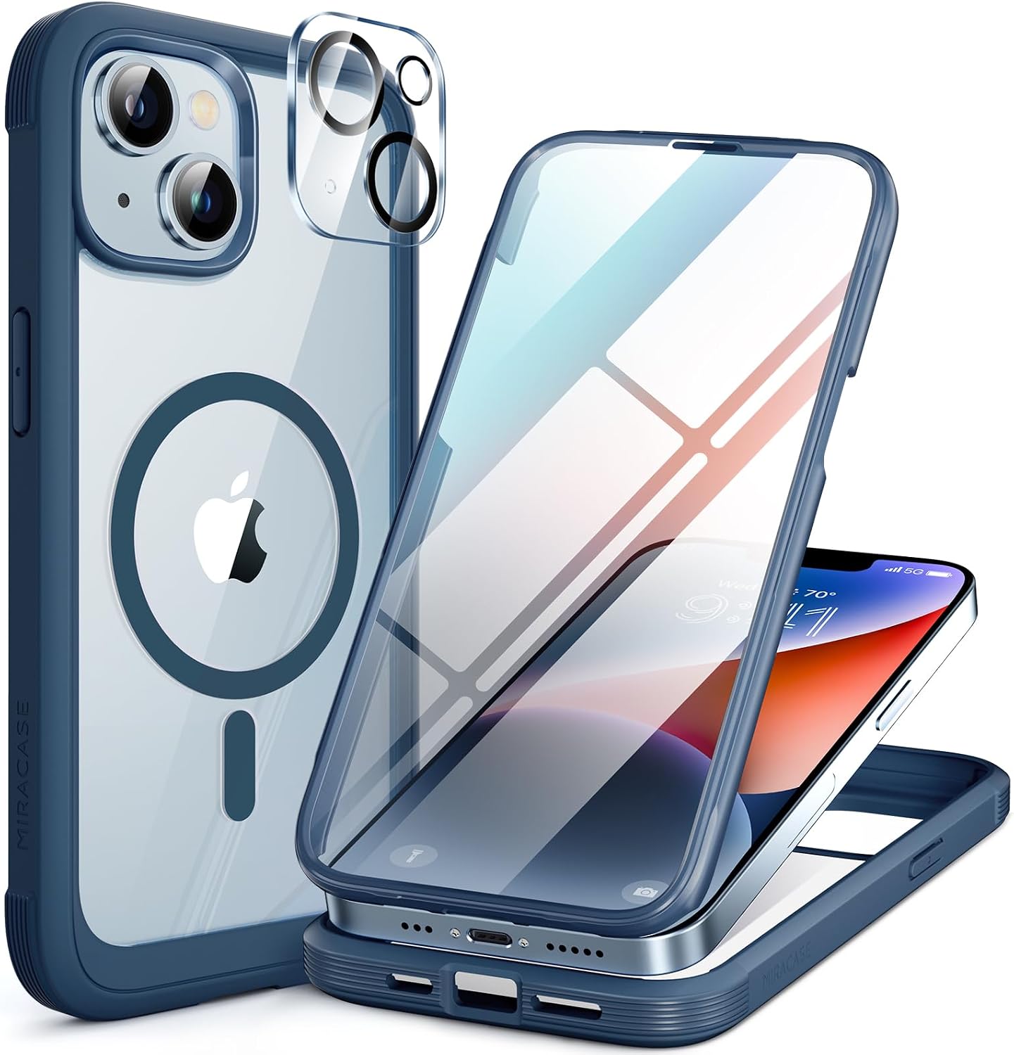 Miracase for iPhone 14 Case,Full-Body Bumper &Screen Protector,Storm Blue