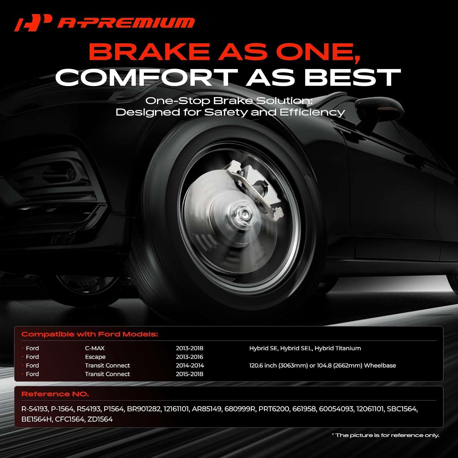 A-Premium 11.02 inch (280mm) Rear Solid Brake Rotors and Ceramic Pads Kit