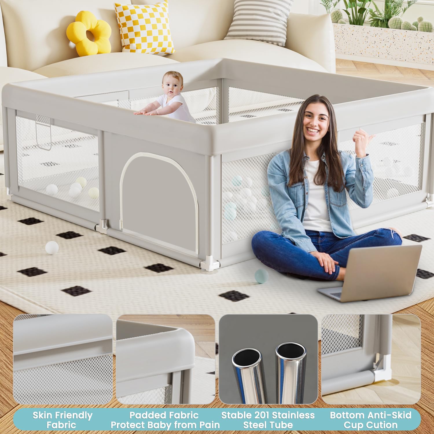Hiaksedt Baby Playpen 50x50 Inch, Play Pens for Babies and Toddlers