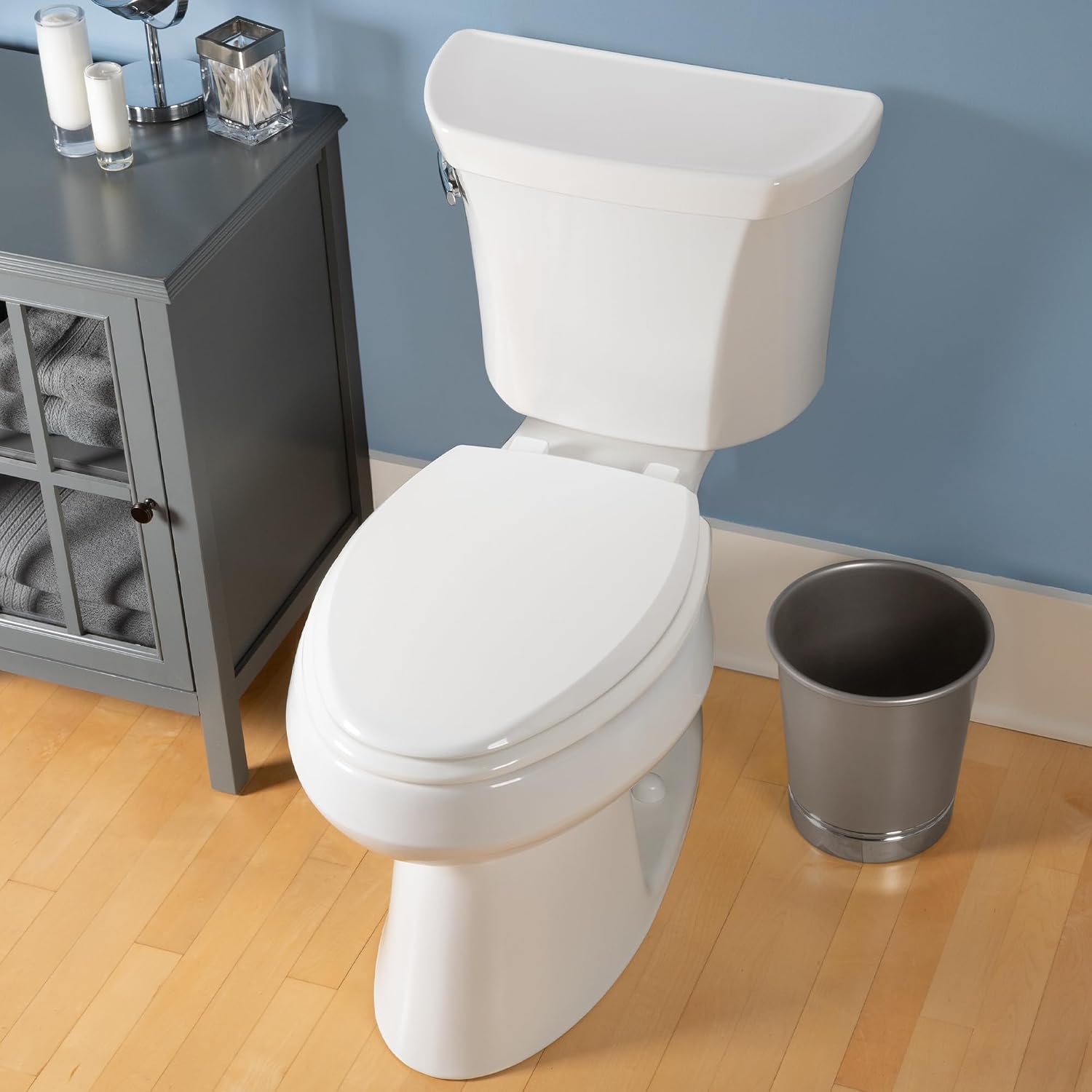 Mayfair Cassel slow close toilet seat, easy clean non-slip premium wood seat, install, made in USA, elongated, white