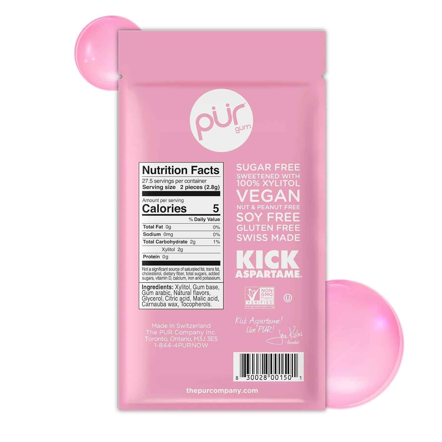 PUR Gum, Bubblegum, Xylitol Gum, No Artificial Flavor, 55 Count