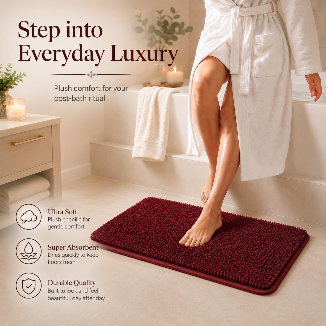 RUN HELIX Christmas Rugs Bathroom Rugs Sets 3 Piece Extra Soft Chenille Bathroom Mats Non Slip Bath Mat Set Bath Rugs Soft Absorbent Non Slip Washable Bath Mats with Toilet Mats Bath Decoration